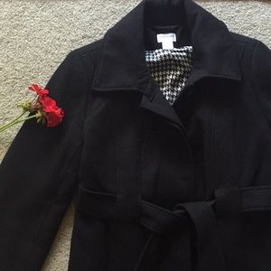 Black Pea Coat with tie by Motherhood Maternity